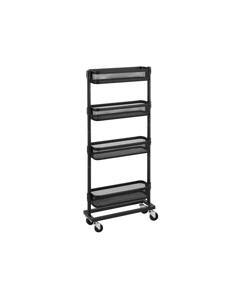 Slim Storage Cart, 4-tier Slide-out Trolley For Small Spaces, Bathroom, With Wire Baskets