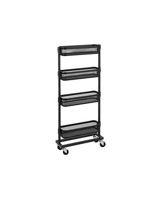 Slim Storage Cart, 4-tier Slide-out Trolley For Small Spaces, Bathroom, With Wire Baskets