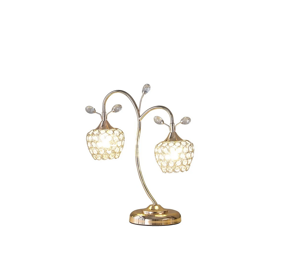 17.25" Rose Gold 2-Floral Bell Glam Metal Table Lamp
