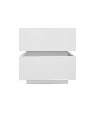White Color High Glossy 2 Drawers Bedside Table With Rgb Led Light Nightstand With Bluetooth Control