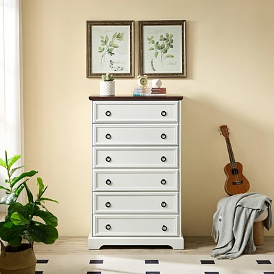 White 6-Drawer Dresser with Easy Pull Handle