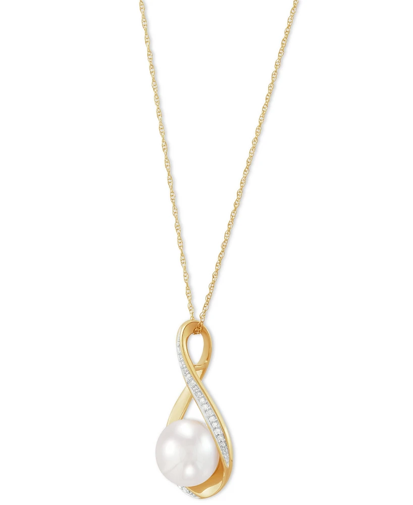 Honora Cultured Freshwater Pearl (9mm) and Diamond Accent Pendant 18" Necklace 14k Gold