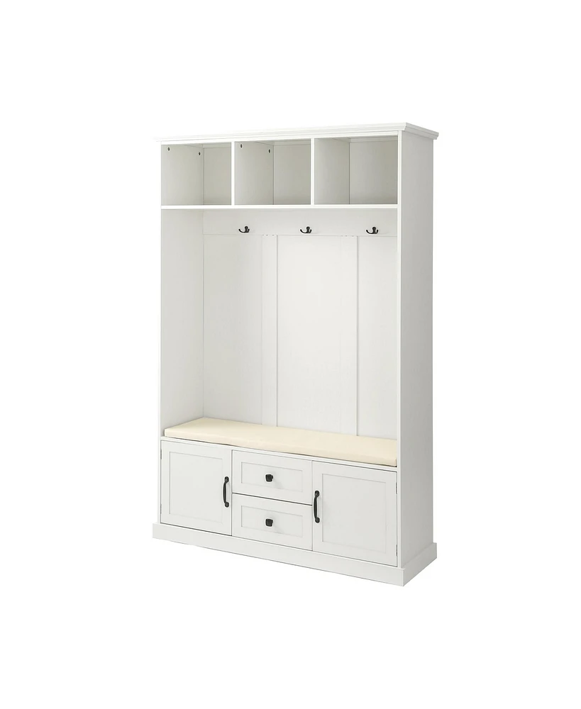 3-in-1 Hall Tree with Bench & Hooks (White)