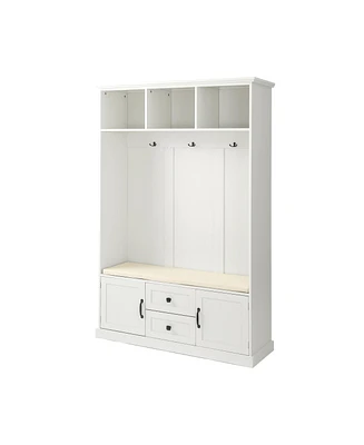 3-in-1 Hall Tree with Bench & Hooks (White)