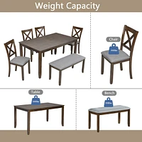 Walnut Dining Table Set with Bench for 6