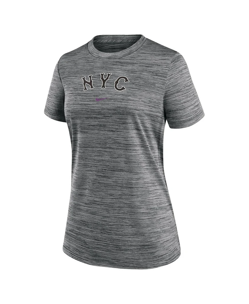 Nike Women's Charcoal New York Mets 2024 City Connect Authentic Collection Performance Practice Velocity T-Shirt