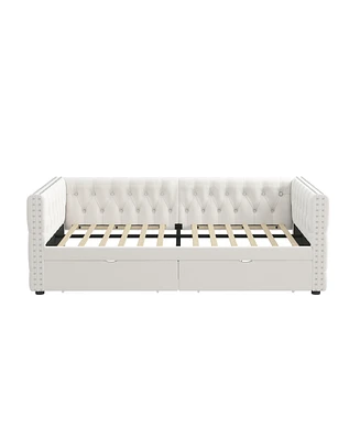 Velvet upholstered twin daybed with drawers