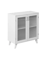 Modern Bathroom Cabinet Storage Organizer With 2 Glass Doors And Adjustable Shelf White