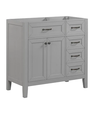 36" Bathroom Vanity without Sink, Cabinet Base Only, Bathroom Cabinet with Drawers, Solid Frame and Mdf Board, Black