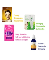 Pursonic's Ultimate Bundle: Vitamin C Serum, Wrinkle Care Eye Gel Patches, Hydrating Lip Masks and Micro Needle Derma Roller 0.5 mm
