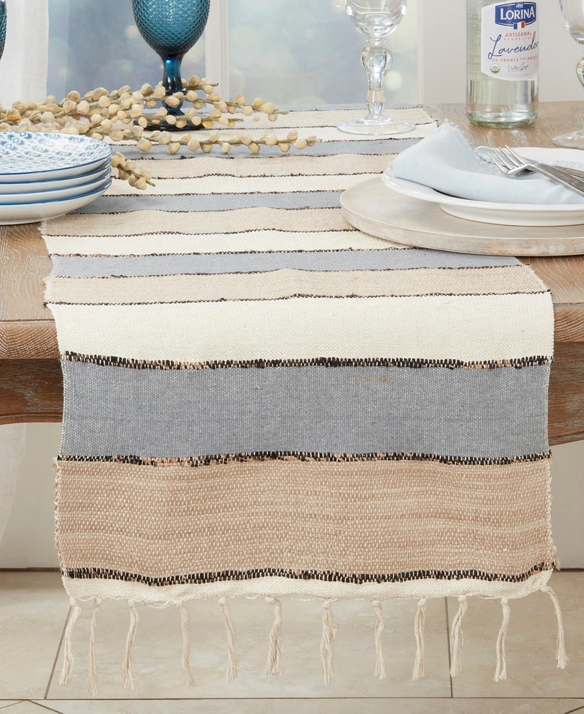 Saro Lifestyle Boho Chic Fringed Stripe Table Runner, 16"x72"