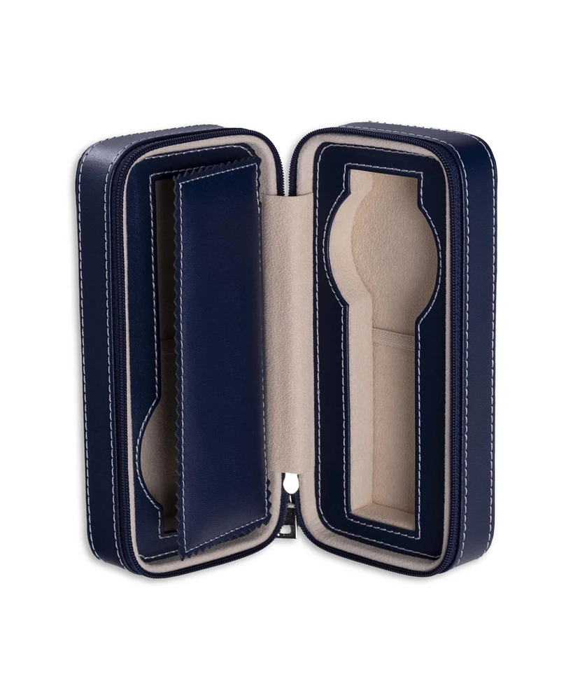 Bey-Berk Leather Two Watch Travel Case with Form Fit Compartments