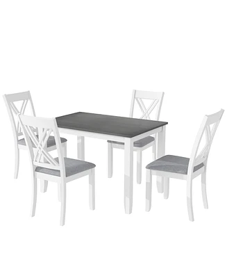 Rustic Minimalist Wood 5-Piece Dining Table Set With 4 Xback Chairs For Small Places