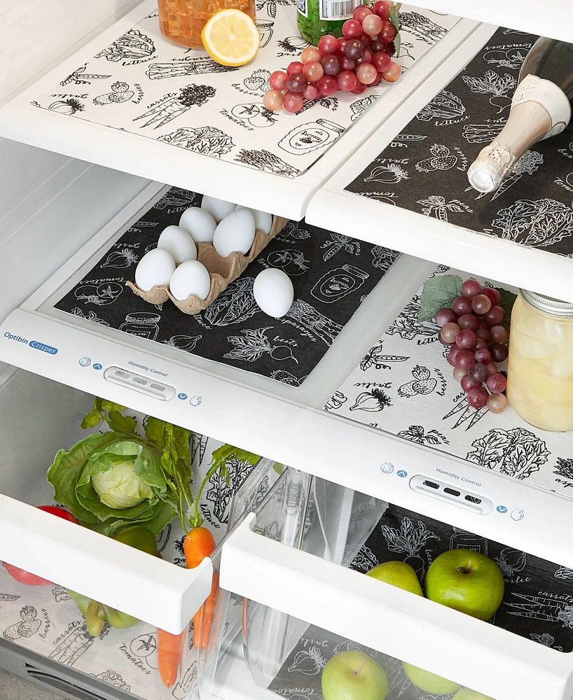 Design Imports Fridge Liner Collection Non-Adhesive, Cut to Fit, 12x24", Black Market Print, 6 Piece