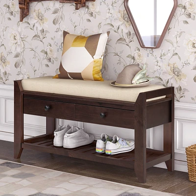 Shoe Rack With Cushioned Seat And Drawers, Multipurpose Entryway Storage Bench