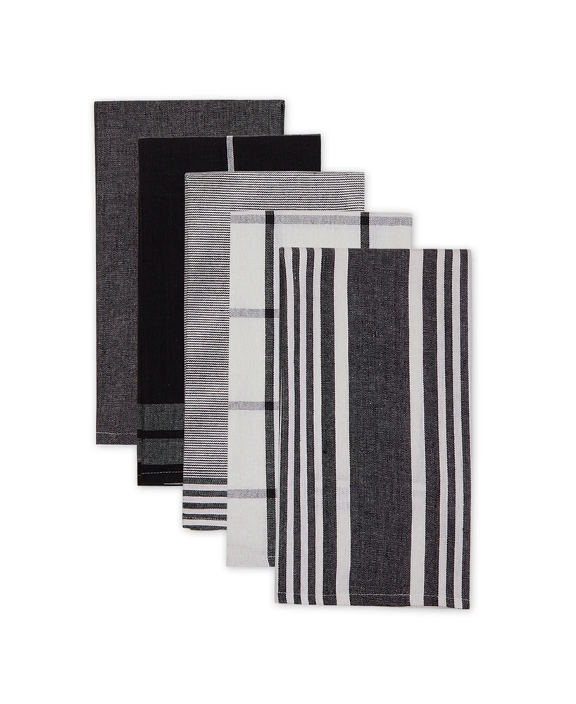 Design Imports Assorted Woven Dishtowel Collection Classic Oversized, 20x28", Black, 5 Piece