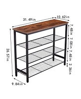 4-Tier Metal Shoe Rack, Modern Multifunctional Shoe Storage Shelf with Mdf Top Board, 1 pc per carton