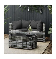 vidaXL 3 Piece Patio Lounge Set with Cushions Gray Poly Rattan