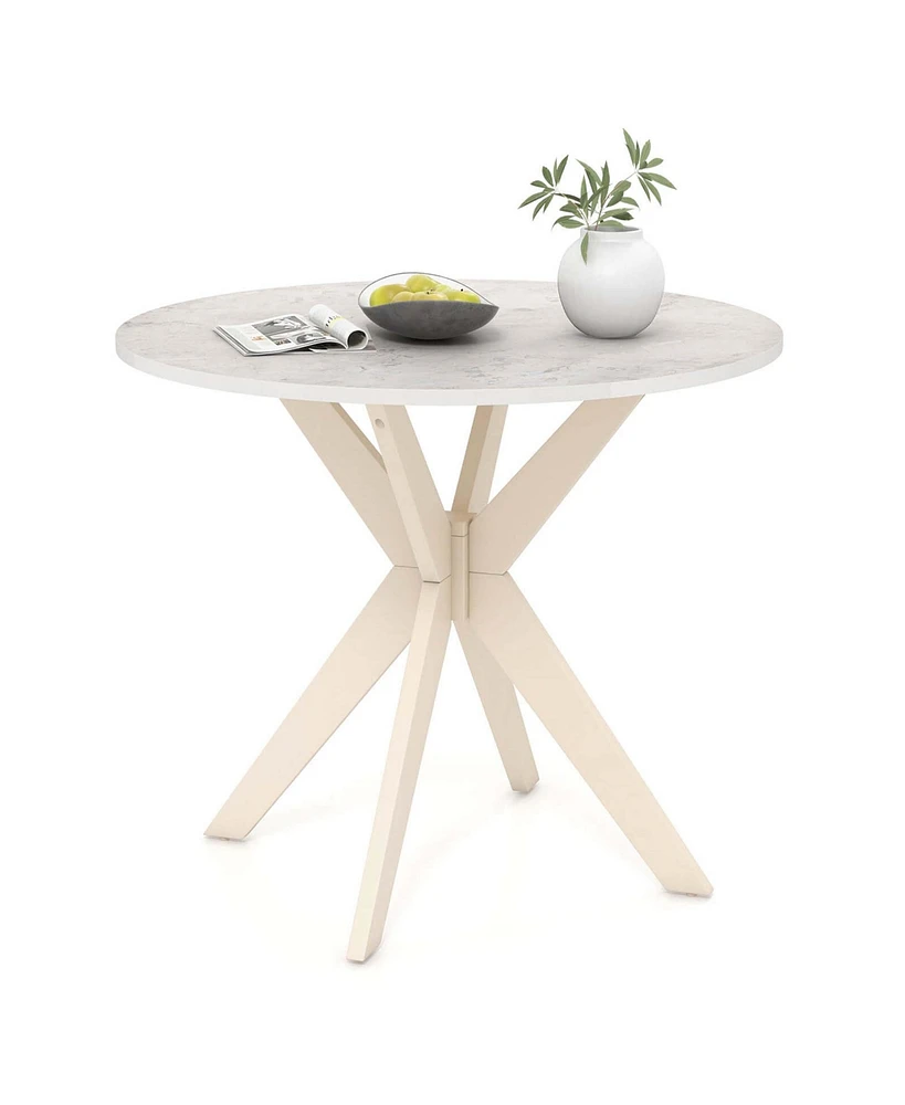 Round Dining Table 36" Faux Marble Tabletop Rubber Wood Legs Kitchen