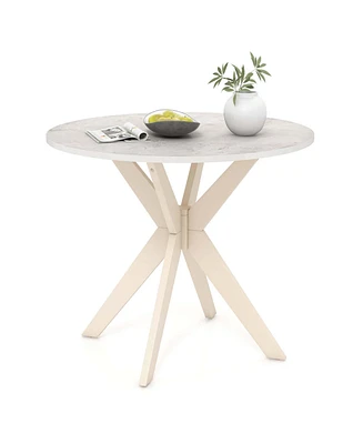 Round Dining Table 36" Faux Marble Tabletop Rubber Wood Legs Kitchen