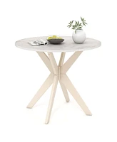 Round Dining Table 36" Faux Marble Tabletop Rubber Wood Legs Kitchen
