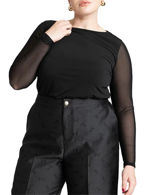Eloquii Women's Plus Sheer Sleeve Tee