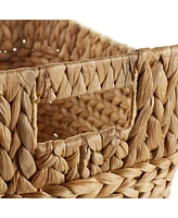Casafield Set of 3 Oval Baskets with Handles - Natural, Water Hyacinth Woven Storage Totes for Blankets, Laundry, Bathroom, Bedroom, Living Room