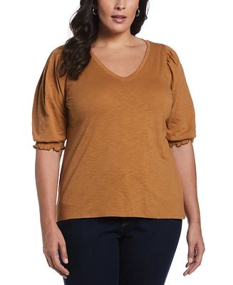 Ella Rafaella Plus Size Cotton Smocked Elbow Sleeve Top