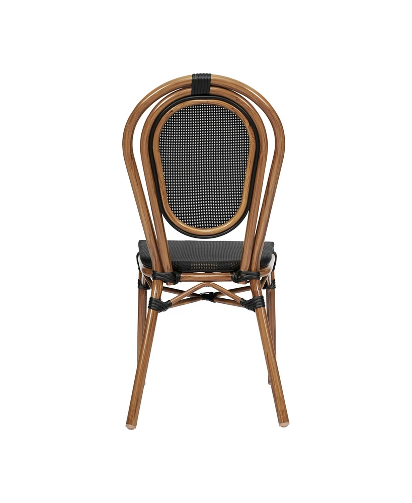 Merrick Lane Mael Set Of Two Stacking Thonet Bistro Style Chair With Textilene Seat And Bamboo Finished Metal Frame For Indoor/Outdoor Use
