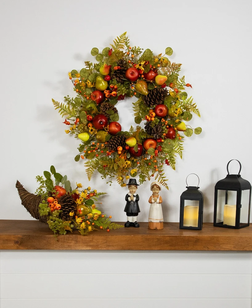 Northlight Apples and Pears Cornucopia Fall Harvest Decoration - 20"