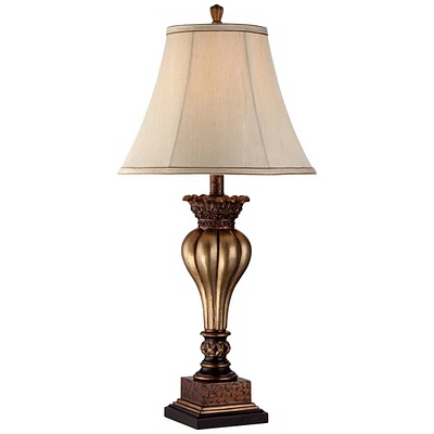 Regency Hill Senardo Traditional Table Lamp Vase Silhouette with Fluting and Floral Detail 30" Tall Gold Tan Bell Shade Decor for Living Room Bedroom