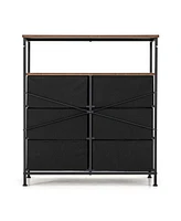 6-Drawer Dresser 2-Tier Fabric Storage Tower w/wooden Top Chest Organizer