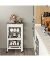 Compact Kitchen Island Cart Rolling Service Trolley with Stainless Steel Top Basket