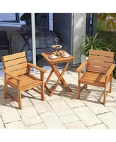 2 Pcs Patio Hardwood Chair Wood Dining Armchairs Breathable Slatted Seat Garden
