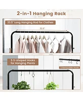 Industrial Pipe Rolling Garment Rack Heavy Duty Clothing Rack with Hooks & Shelf