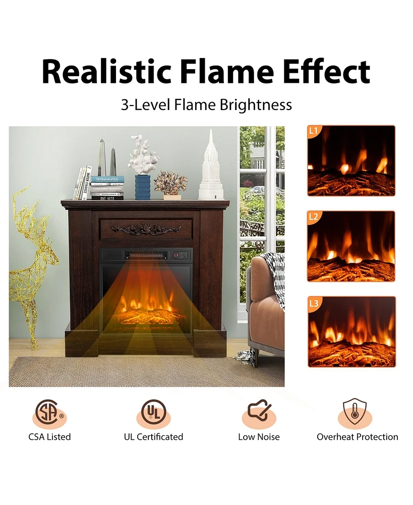 32'' Electric Fireplace Mantel Tv Stand Space Heater