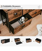 5-Drawer Dresser Fabric Storage Tower w/wooden Top Chest Organizer