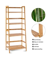 Multifunctional 4 Shelf Bamboo Bookcase Ladder Plant Flower Stand Rack Storage
