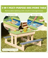 3-in-1 Kids Picnic Table Outdoor Wooden Water Sand Table w/ Play Boxes