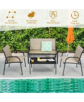 4 Pcs Patio Furniture Set Sofa Coffee Table Steel Frame Garden
