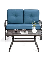 2PCS Patio LoveSeat Coffee Table Furniture Set Bench