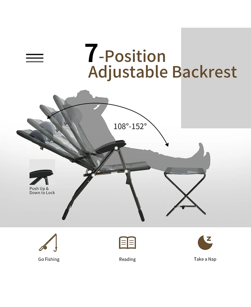 4PCS Patio Folding Dining Chair Ottoman Set Recliner Adjustable