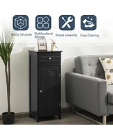 Bathroom Floor Cabinet Wooden Storage Organizer Free-Standing w/ Drawer & Shelf
