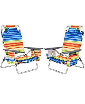 Gymax 2PCS Folding Beach Backpack Chair Reclining Camping Chair w/ Storage Bag