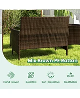 4 Pcs Patio Furniture Set with Washable Cushions and Tempered Glass Coffee Table
