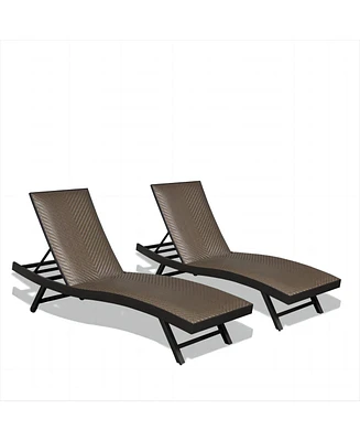 Set of 2 Outdoor Wicker Chaise Lounge Chairs