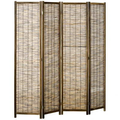 Homcom Woven 4 Panel Room Divider, 5.5' Tall Folding Privacy Screen,