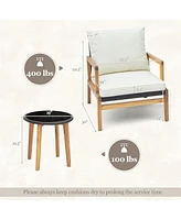 3 Pcs Outdoor Furniture Set with Cushioned Chairs and Tempered Glass Side Table