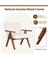 2 Pcs Modern Accent Chair Linen Fabric Armchair with Solid Acacia Wood Frame