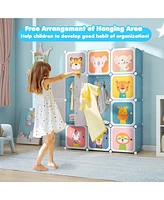12-Cube Kids Wardrobe Baby Dresser Bedroom Armoire Clothes Hanging Closet with Door